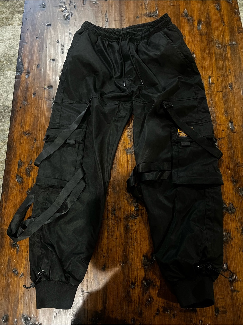 Men's Black Cargo Strap Jogger Pants